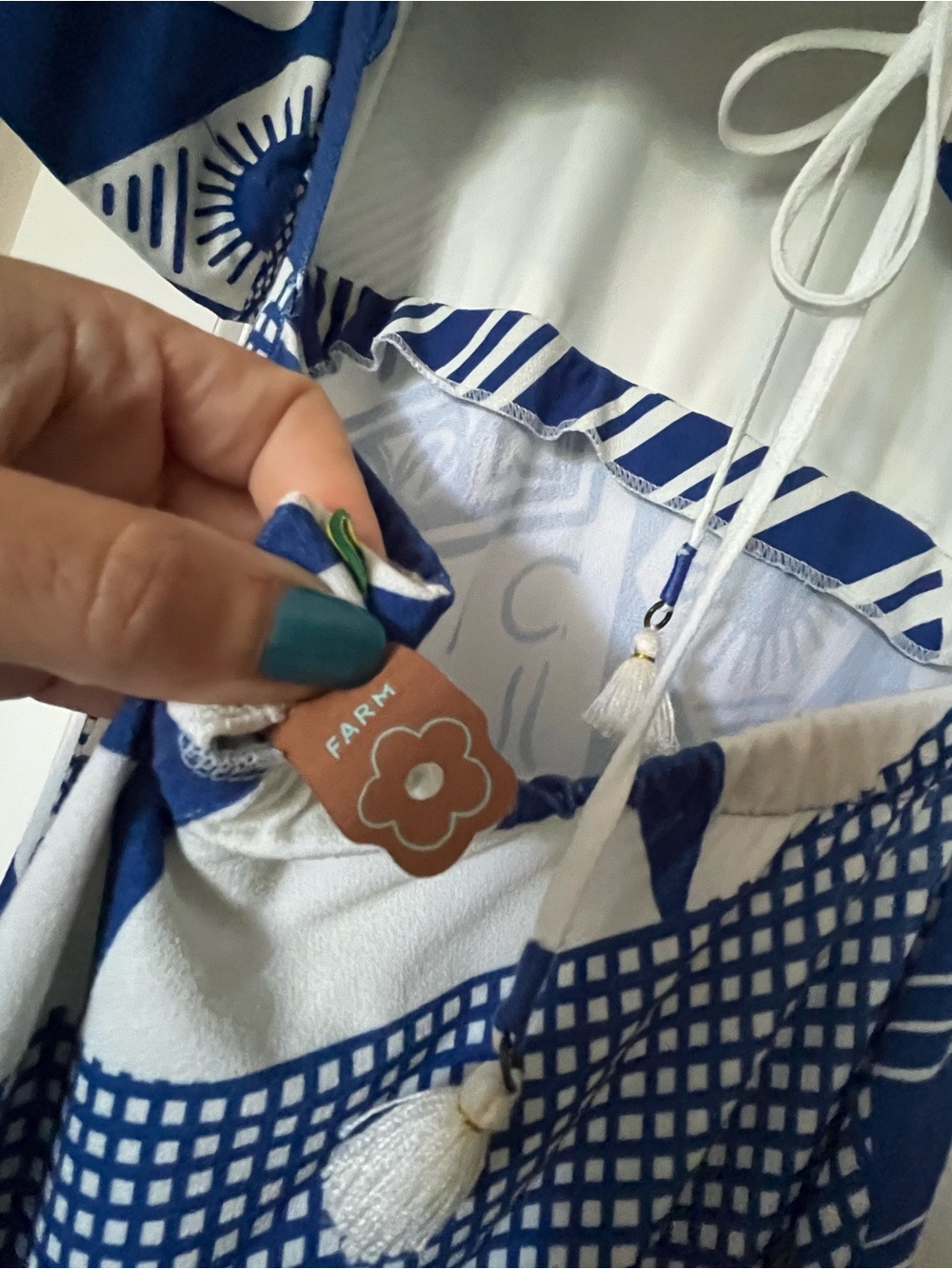Farm Rio Blue and White Graphic Midi Dress - Picture 4 of 6